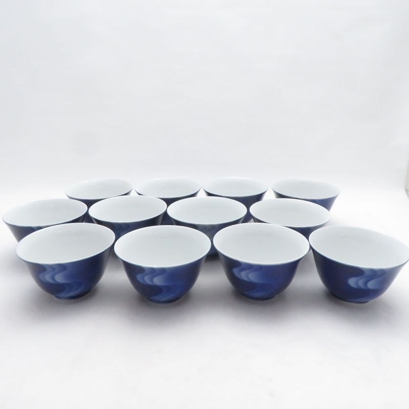 美品 Fukagawa Seiji 深川製磁 瑠璃 湯呑 12点 セット 湯飲み 有田焼 和食器 SU14296F1 【中古】