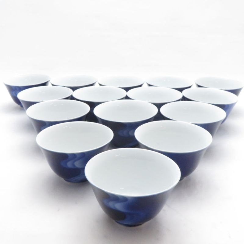 Fukagawa Seiji 深川製磁 瑠璃 湯呑 15点 セット 湯飲み 有田焼 和食器 SU14297F1 【中古】