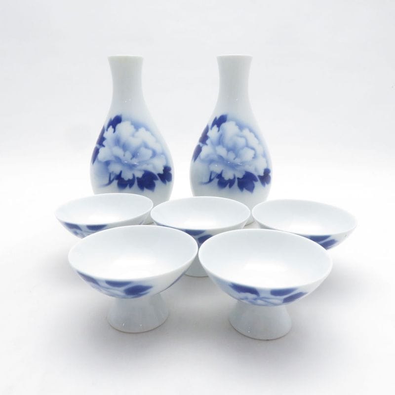 美品 Fukagawa Seiji 深川製磁 酒器揃 7点 セット 徳利 酒杯 盃 染付 有田焼 和食器 SU14299F1 【中古】