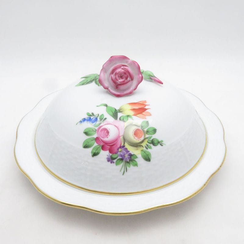 美品 Herend ヘレンド チューリップの花束 BT 皿 蓋付きプレート ディッシュ 薔薇 ローズ SU14268G1 【中古】