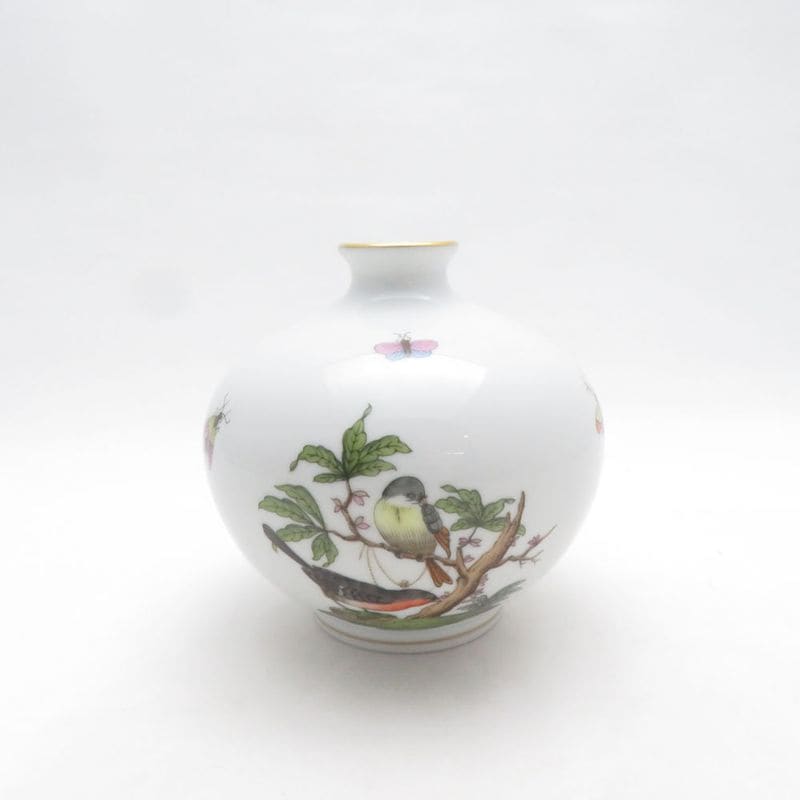 Herend ヘレンド ロスチャイルドバード RO 花瓶 フラワーベース H10 飾り壺 金彩 花 鳥 SU14269G1 【中古】