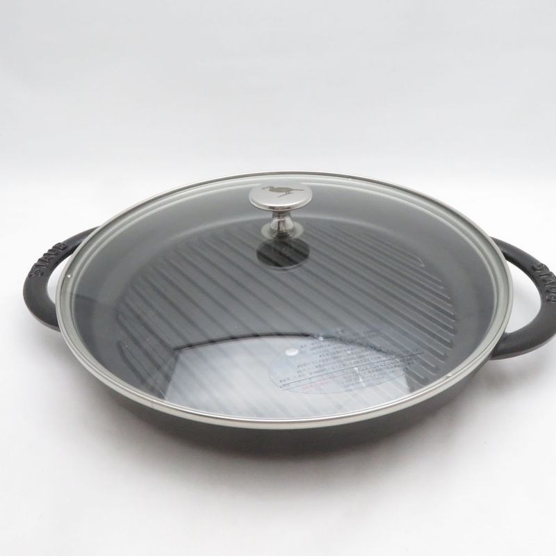 美品 STAUB ストウブ ピュアグリル ラウンド グリルパン 26cm 両手鍋 黒 料理 キッチン SU14286G1 【中古】