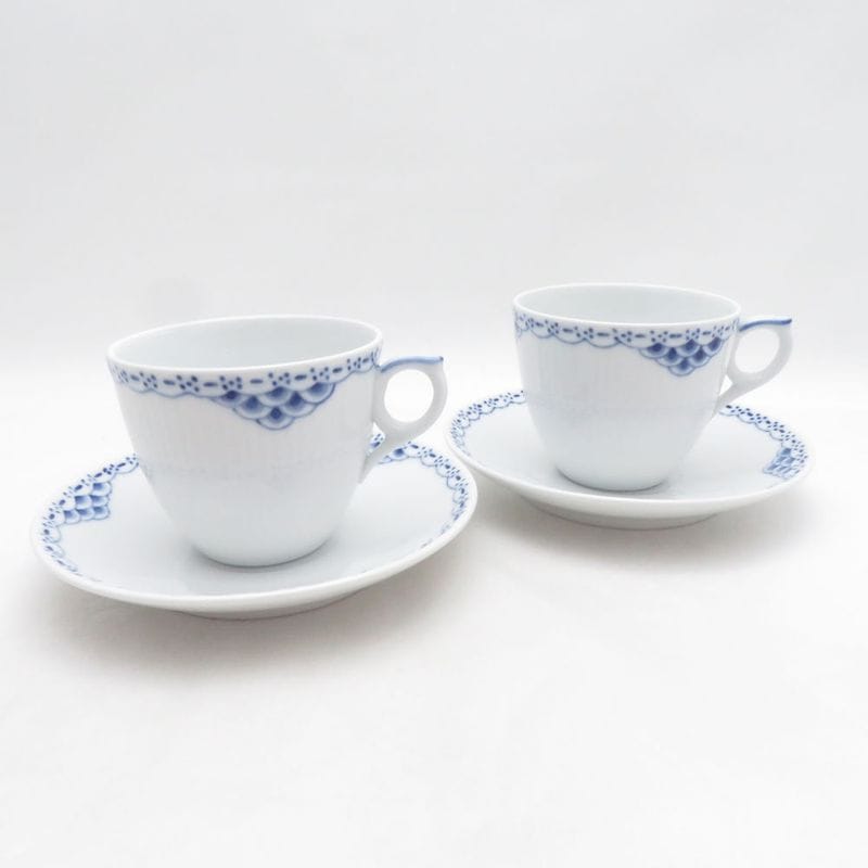 美品 ROYAL COPENHAGEN ロイヤルコペンハーゲン プリンセス コーヒーカップ＆ソーサー 2客 ペア 珈琲 白磁 青 テーブルウェア SU14800C1 【中古】