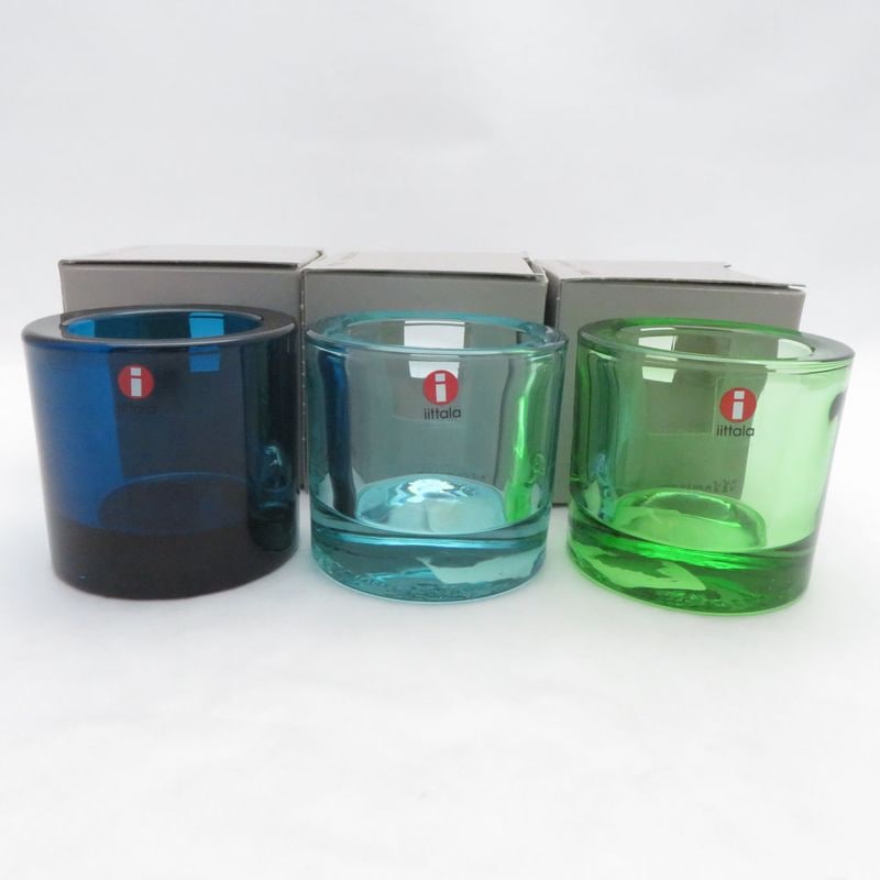 美品 iittala×marimekko イッタラ×マリメッコ kivi キヴィ キャンドルホルダー 3点 セット 60mm ティーライト 北欧 フィンラン SU14221U2 【中古】