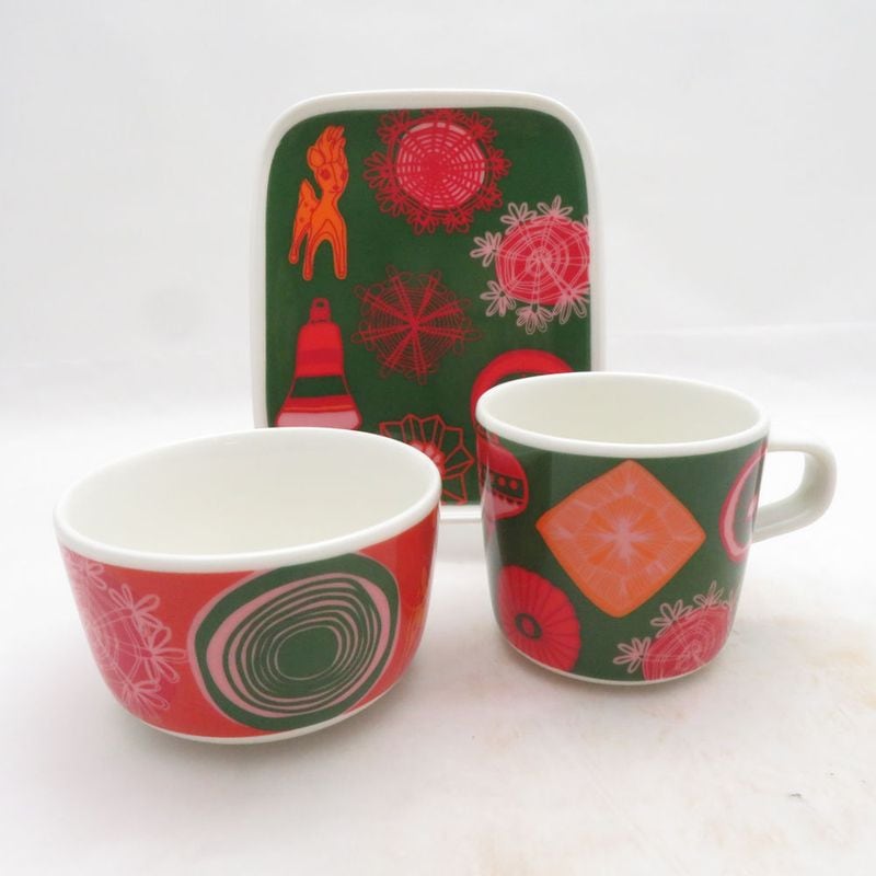 美品 marimekko マリメッコ Rati Riti Ralla	ラティリティラッラ ボウル スクエアプレート マグカップ 3点 セット 北欧 SO4139C2 【中古】