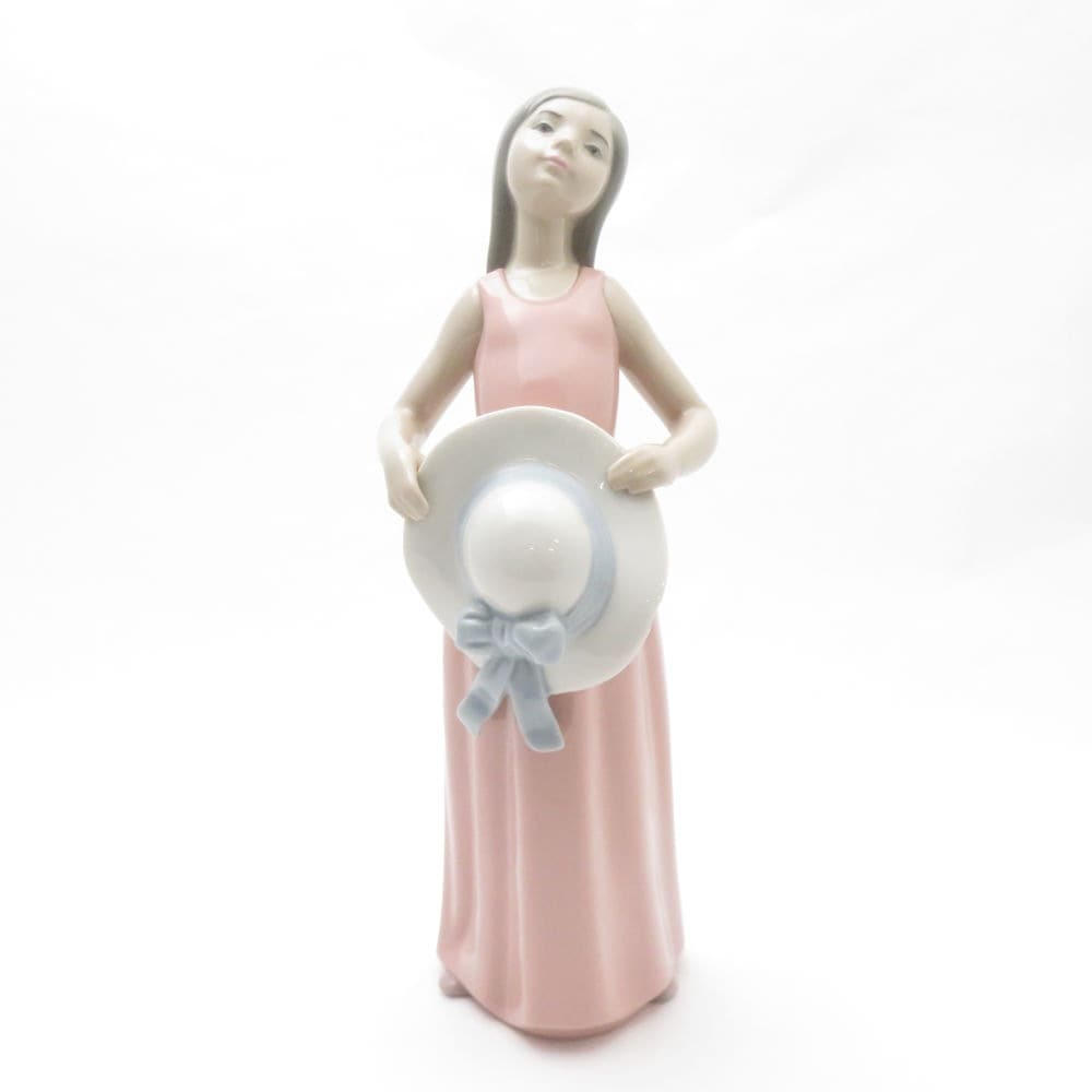 LLADRO リヤドロ 「麦わら帽子を持つ少女」 フィギュリン オブジェ 置物 陶器人形 SY10034D 【中古】