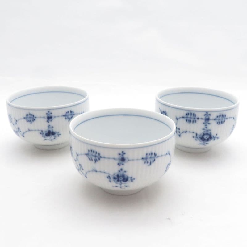 美品 ROYAL COPENHAGEN ロイヤルコペンハーゲン ブルーフルーテッド ジャパニーズカップ 3点 湯呑 セット SN584V1 【中古】