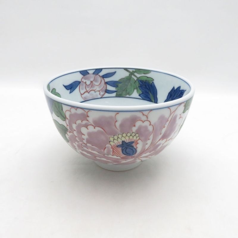 源右衛門窯 染錦紫牡丹絵 飯碗 11cm 茶碗 SM5561H2 【中古】