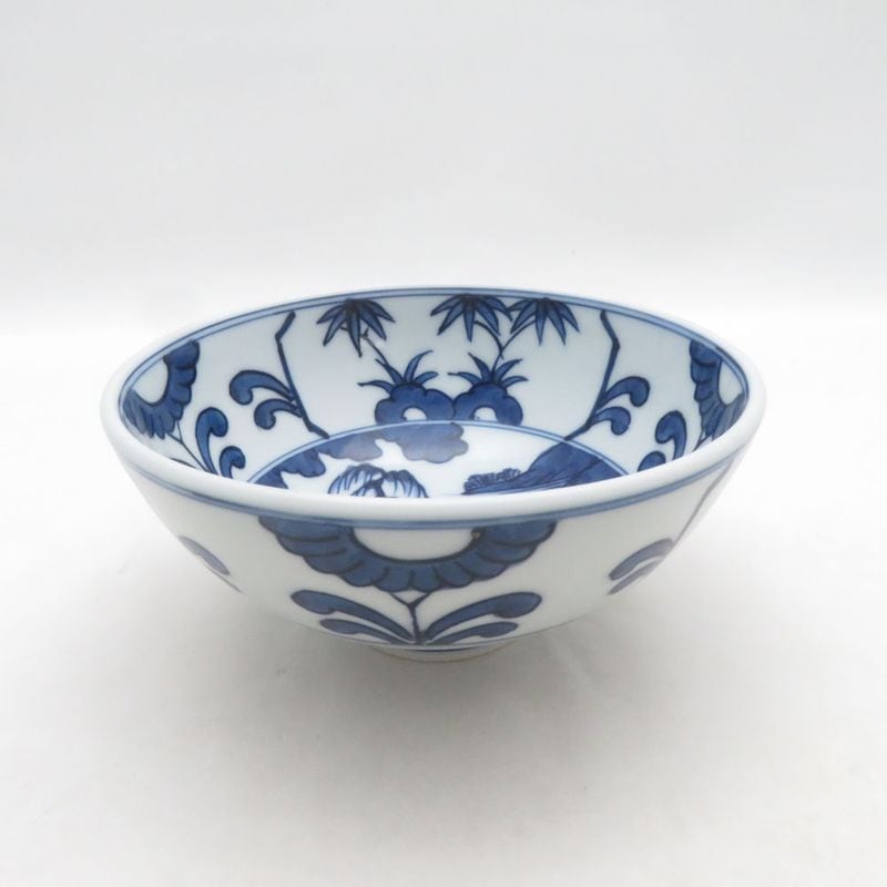 源右衛門窯 染付山水絵見込 飯碗 11cm 茶碗 SM5562H2 【中古】