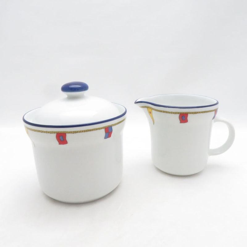 美品 Richard Ginori リチャードジノリ クリッパー シュガーポット クリーマー 2点 セット 砂糖入れ ミルクピッチャー SO4289J1 【中古】