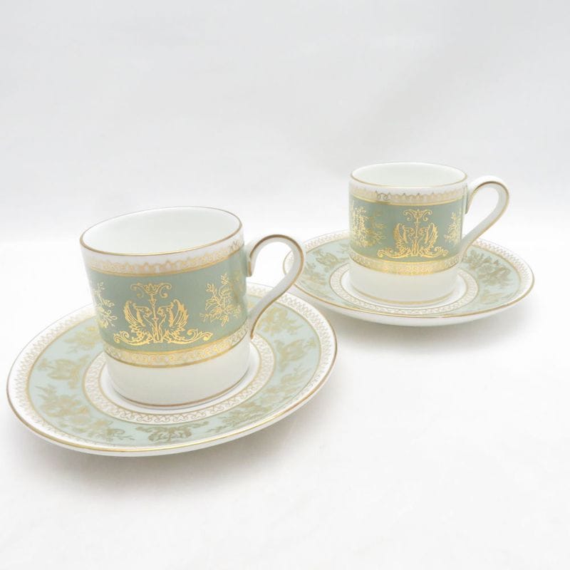 未使用 WEDGWOOD ウェッジウッド コロンビアセージグリーン デミタスカップ＆ソーサー 2客 ペア エスプレッソ SO4292J1 【中古】