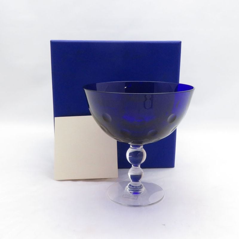 未使用 SAINT LOUIS サンルイ バブルスフッテドカップ グラス ダークブルー SO4215K2 【中古】
