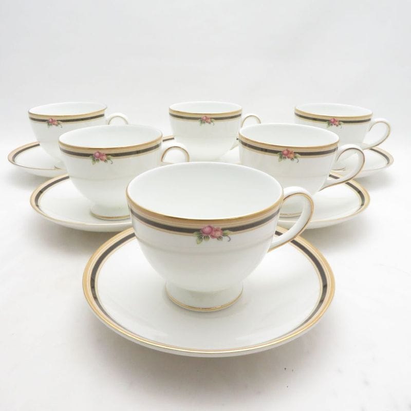 美品 WEDGWOOD ウェッジウッド クリオ ティーカップ＆ソーサー 6客 セット リー 黒壺刻印 SM5788X2 【中古】