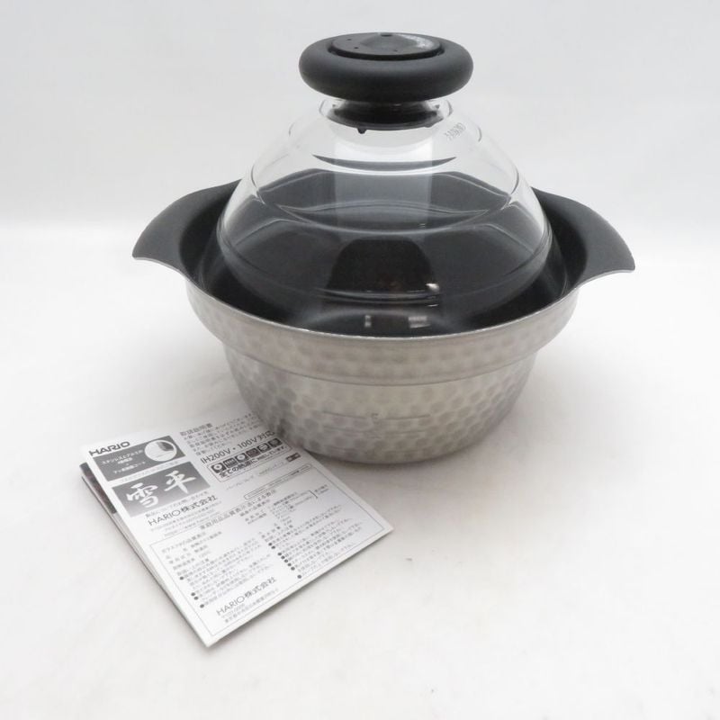 美品 HARIO ハリオ GIS-200 フタがガラスのIH対応ご飯釜雪平 1〜3合用 SO4319D2 【中古】