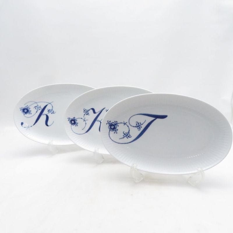 ROYAL COPENHAGEN ロイヤルコペンハーゲン アルファベット オーバルディッシュ 3枚 セット 23cmプレート 楕円皿 T K R SM5762E1 【中古】