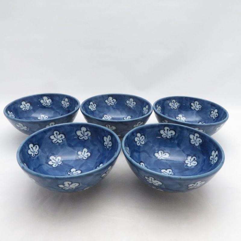 美品 源右衛門窯 古染風梅紋 飯碗 5点 セット 有田焼 お茶碗 SO4304E2 【中古】