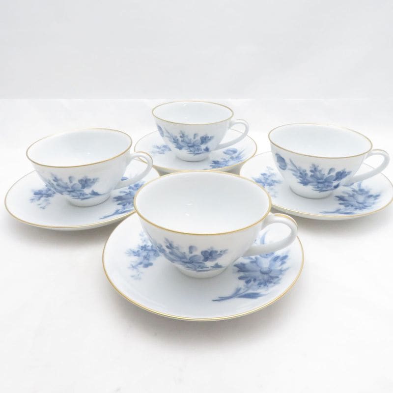 OKURA 大倉陶園 ブルーフラワー カップ＆ソーサー 4客 セット 花柄 SM5724A2 【中古】