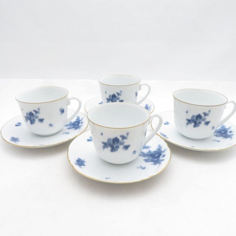 OKURA 大倉陶園 ブルーフラワー カップ＆ソーサー 4客 セット 小花 花柄 SM5728A2 【中古】