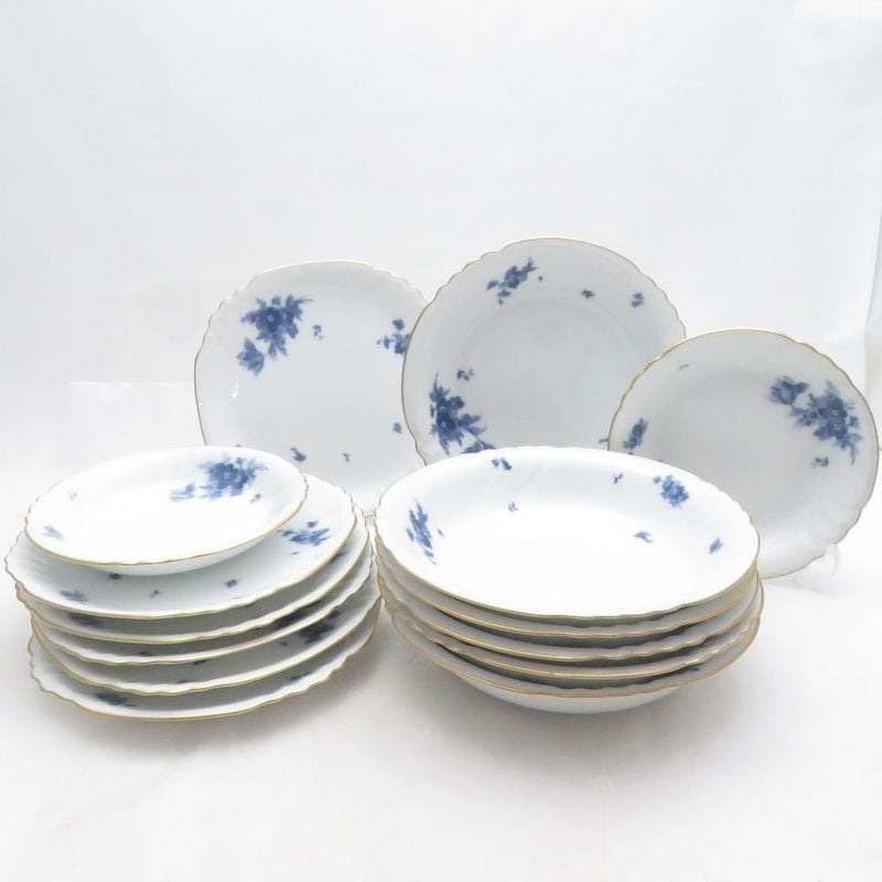OKURA 大倉陶園 ブルーフラワー ジャネットライン プレート ボウル 14枚 セット 花柄 17cm 14cm 18cm SM5731A2 【中古】