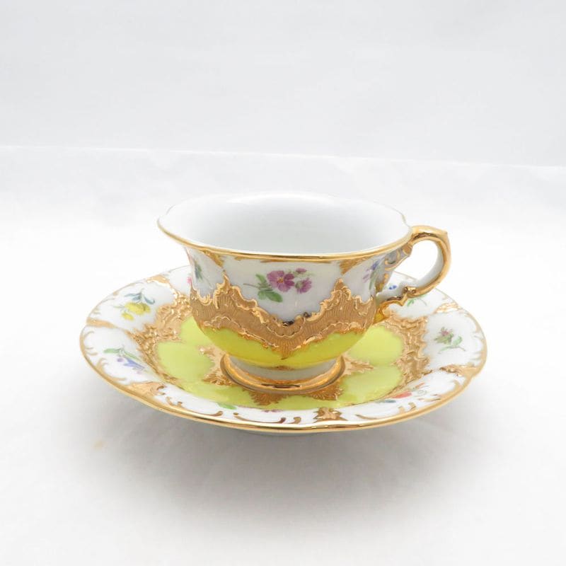 未使用 MEISSEN マイセン Bフォーム 宮廷の小花 デミタスカップ＆ソーサー グランツゴールド エスプレッソ モカ レア SO4325H1 【中古】