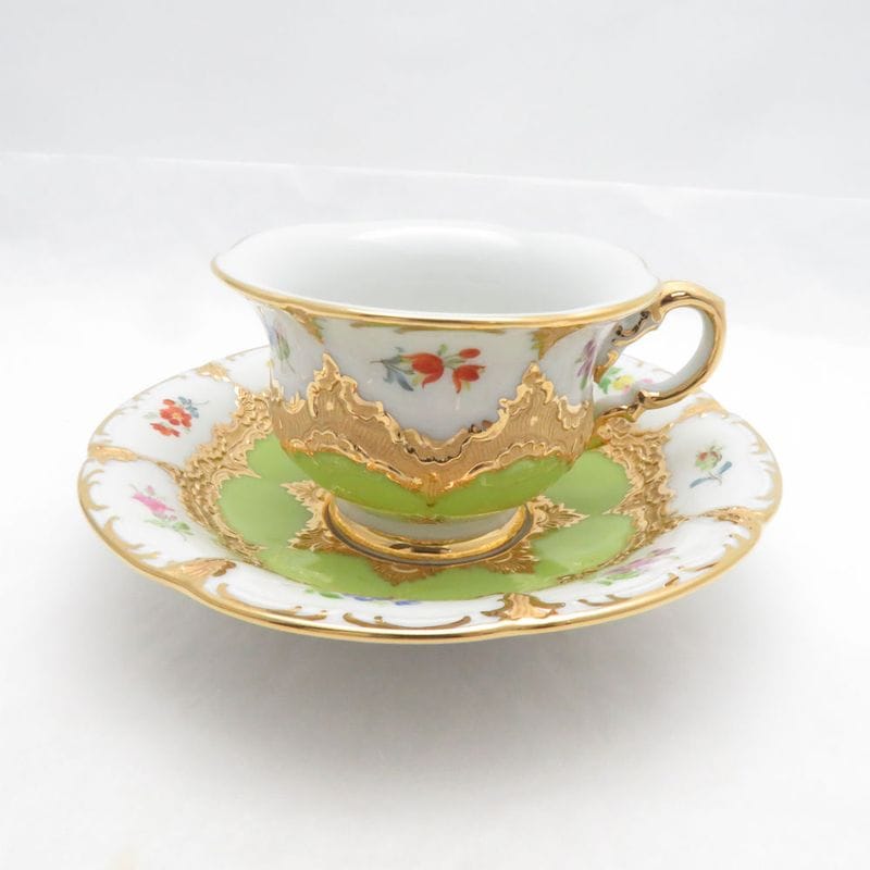 未使用 MEISSEN マイセン Bフォーム 宮廷の小花 デミタスカップ＆ソーサー グランツゴールド エスプレッソ モカ レア SO4326H1 【中古】
