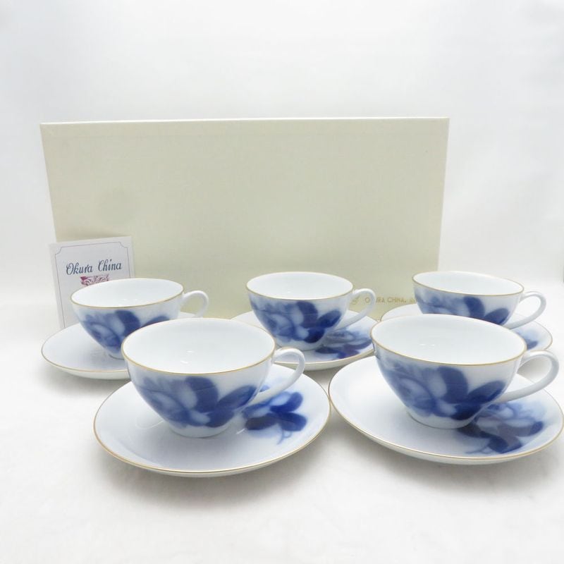 未使用 OKURA 大倉陶園 ブルーローズ 8211 カップ＆ソーサー 5客 セット SM5842F2 【中古】