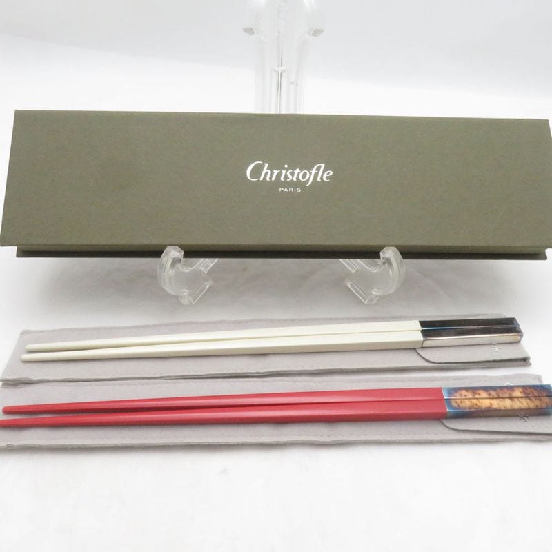 美品 Christofle クリストフル ユニ 箸 2点 セット ホワイト レッド SM5891R1 【中古】