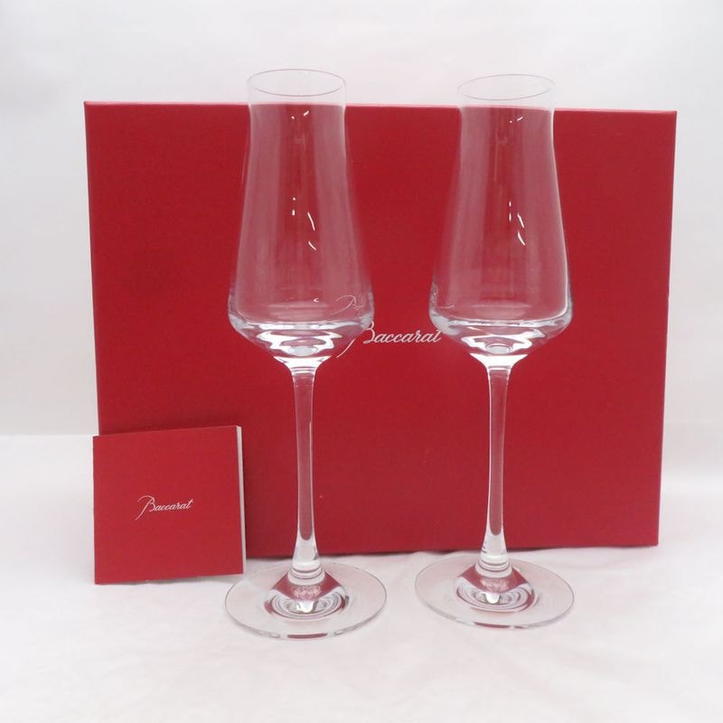美品 Baccarat バカラ シャトーバカラ シャンパングラス 2客 ペア H24.5cm シャンパンフルート SO4394V2 【中古】