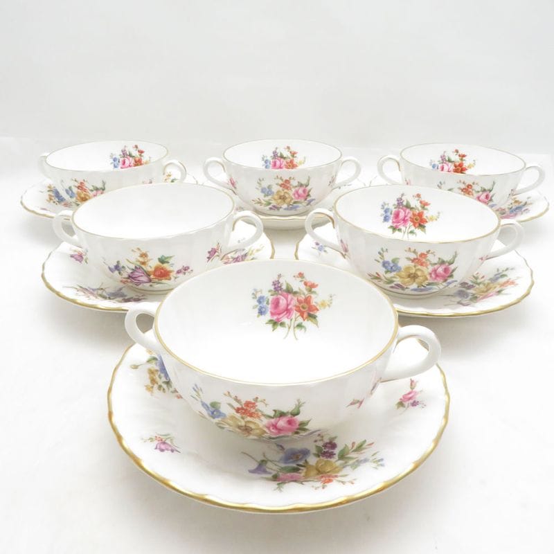 美品 ROYAL WORCESTER ロイヤルウースター ロアノーク スープカップ＆ソーサー 6客 セット SM5987X1 【中古】