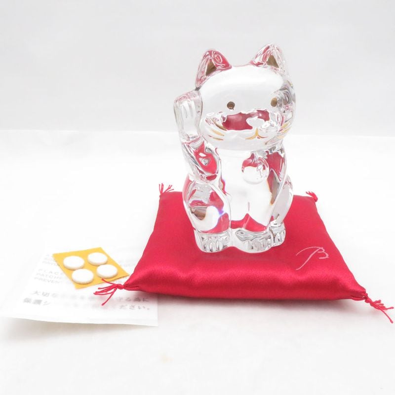 美品 Baccarat バカラ ラッキーキャット まねき猫 クリスタルオブジェ 座布団付 招き猫 SO4369V2 【中古】