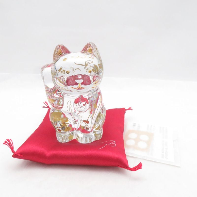 美品 Baccarat バカラ ラッキーキャット ファウナクリストポリス まねき猫 クリスタルオブジェ 座布団付 招き猫 限定 SO4371V2 【中古】