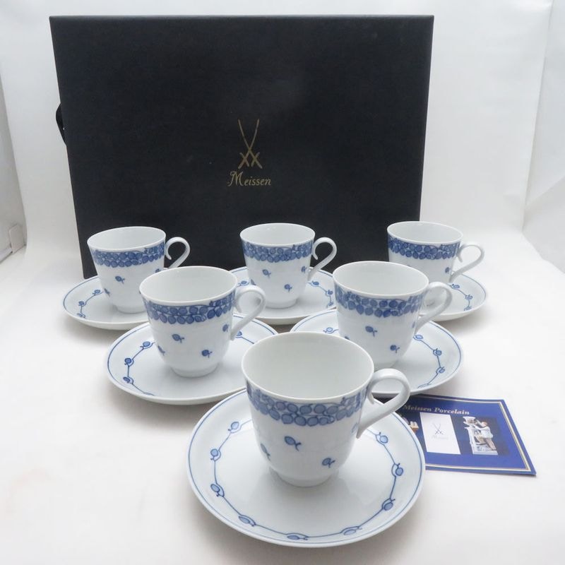 未使用 MEISSEN マイセン ブルーパニクル カップ＆ソーサー 6客 セット 希少 SM6019Z 【中古】