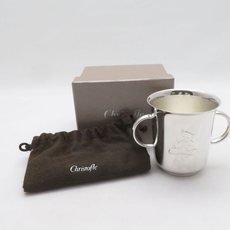 美品 Christofle クリストフル チャーリーベア ベビーカップ クマ くま ダブルハンドル SO4543E2 【中古】
