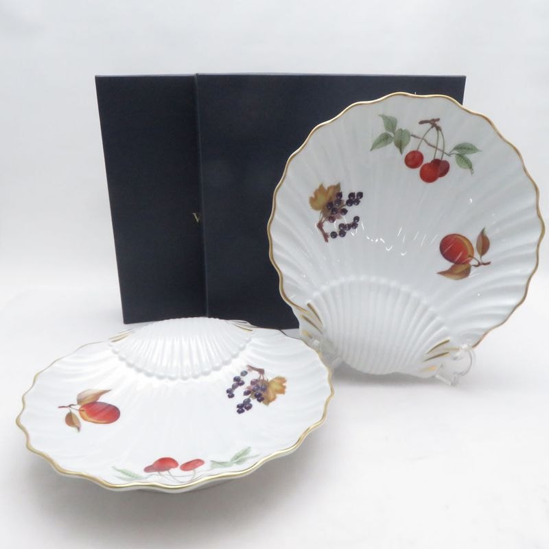未使用 ROYAL WORCESTER ロイヤルウースター イヴシャム シェルディッシュ 2枚 ペア 22cmプレート SM5958J2 【中古】