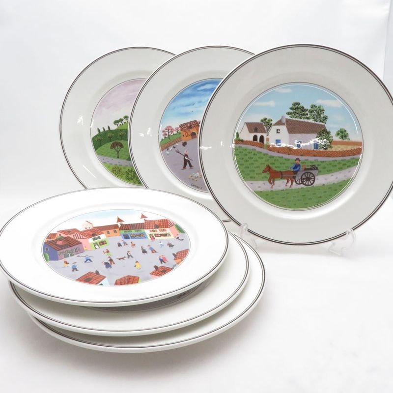 美品 Villeroy&Boch ビレロイ＆ボッホ デザインナイーフ 大皿 6枚 セット 27cmプレート SO4684E2 【中古】
