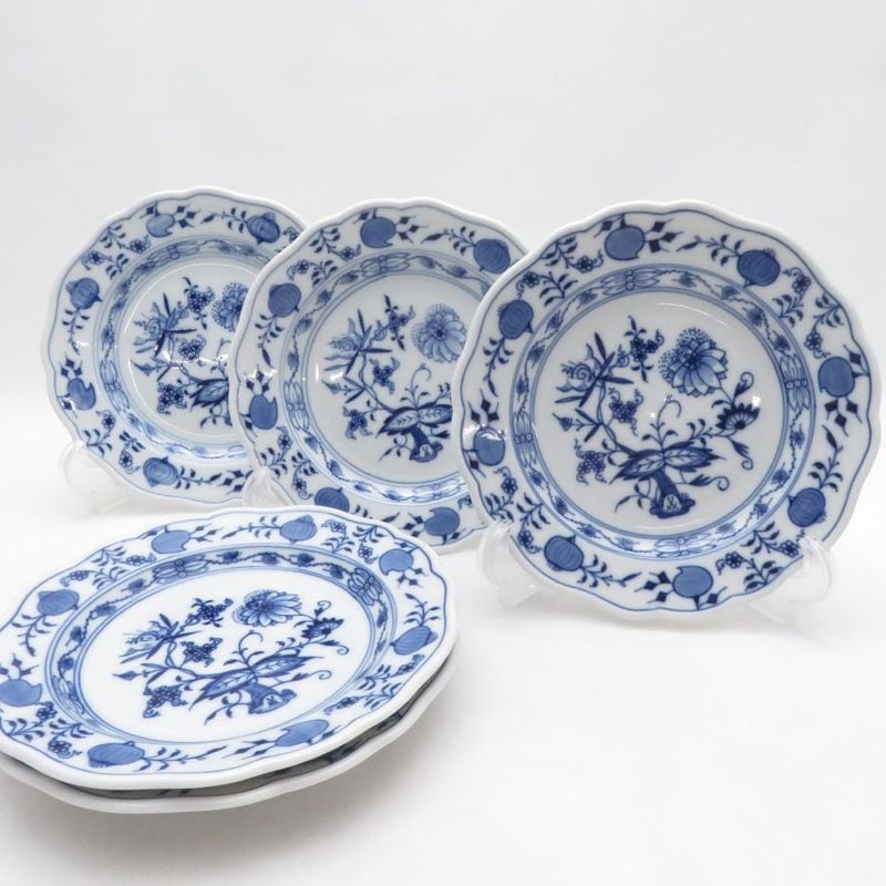 美品 MEISSEN マイセン ブルーオニオン 中皿 5枚 セット 16cmプレート パン ケーキ デザート SM5995V1 【中古】