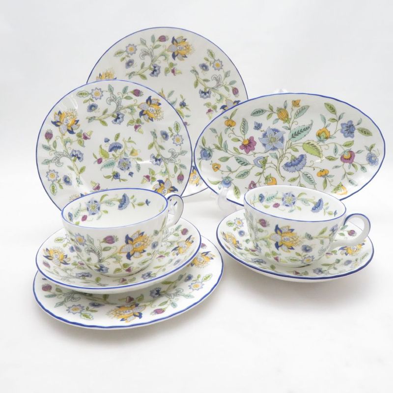 美品 MINTON ミントン ハドンホール 中皿 深皿 オーバル皿 カップ＆ソーサー 6点 セット プレート ブルー SO4477K1 【中古】