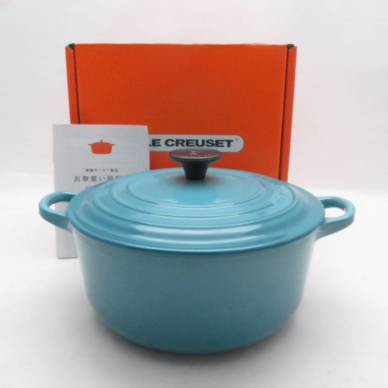未使用 Le Creuset ルクルーゼ ココット ロンド 両手鍋 20cm カリビアンブルー SM6060Z 【中古】