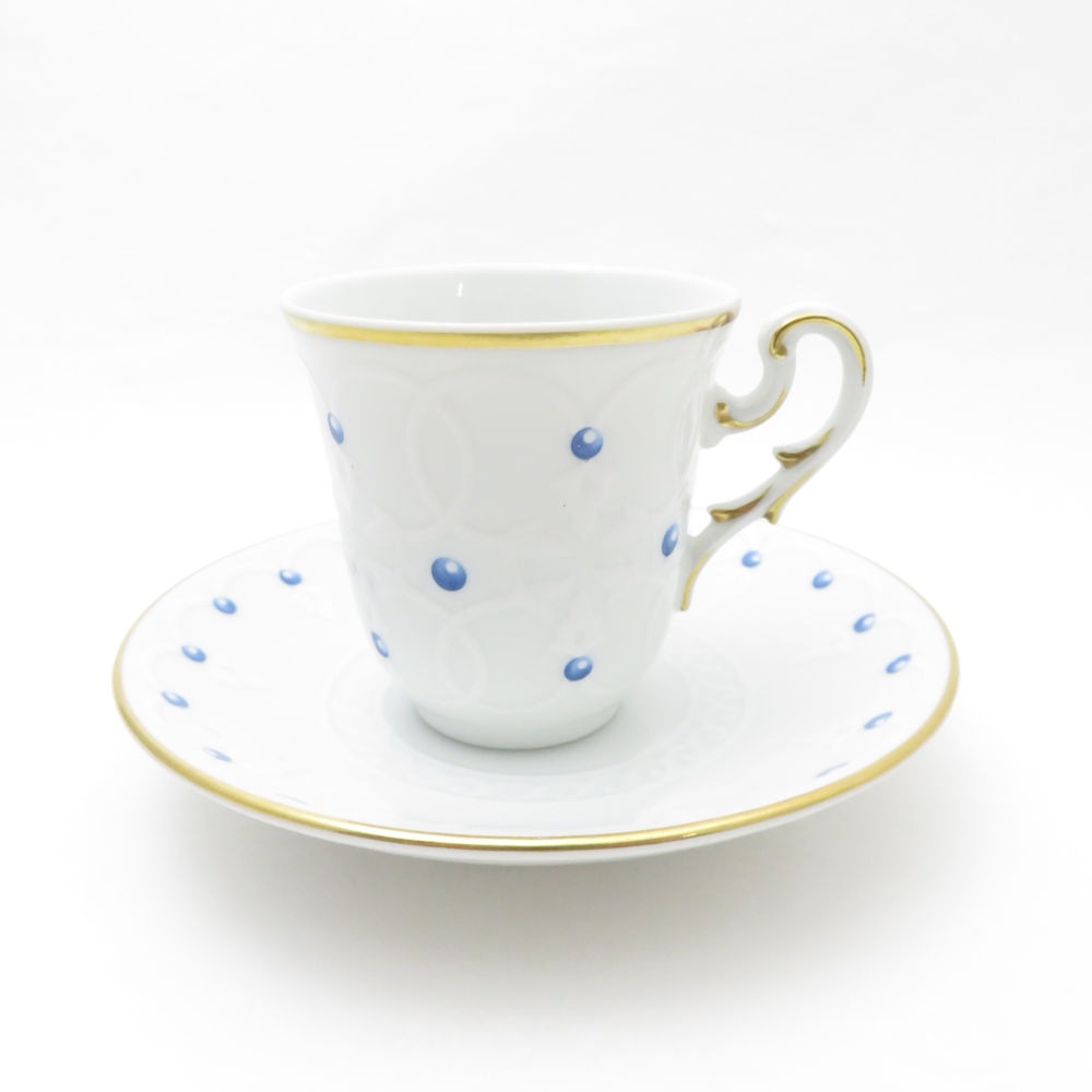 美品 Richard Ginori リチャードジノリ パールブルー ジャン・ヴァティスタ・ヴァノッティ 作家サインロゴ カップ＆ソーサー モカ エスプレッソ コーヒー 真珠 青 金彩 SU8350L 【中古】