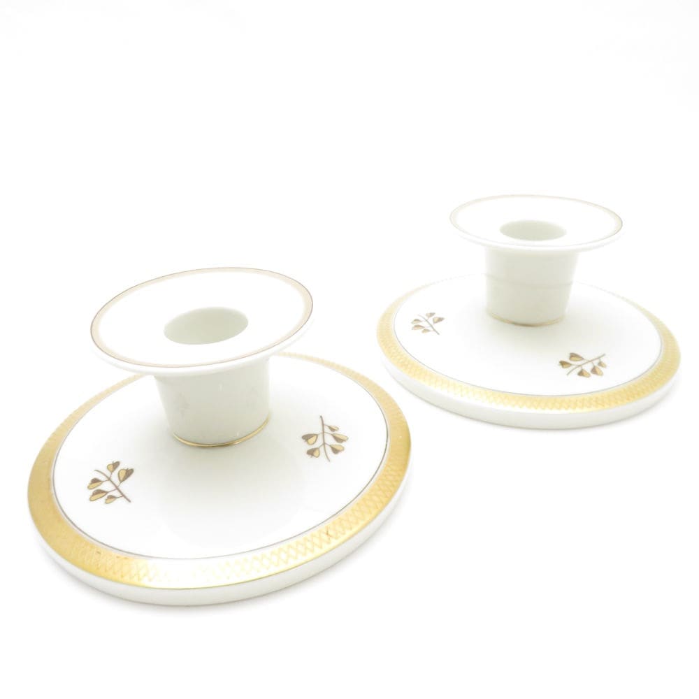 美品 ROYAL COPENHAGEN ロイヤルコペンハーゲン ゴールデンクローバー キャンドルホルダー 2点 ペア スタンド インテリア SU8463F 【中古】