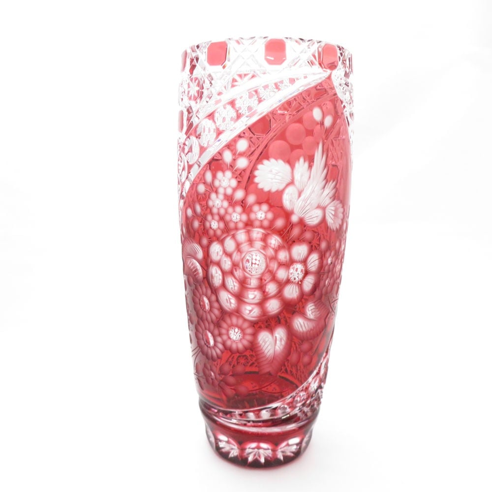 新品 マイセンクリスタル マイセンフラワー 色被せ一輪挿し