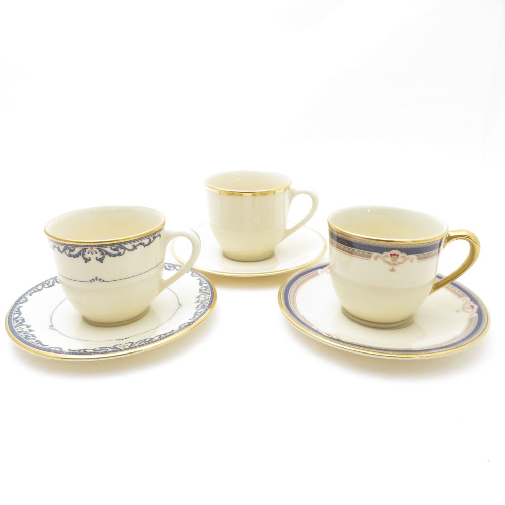 美品 LENOX レノックス リバティ マンスフィールド ブキャナン デミタスカップ＆ソーサー 3客 セット 3種 ST144H 【中古】