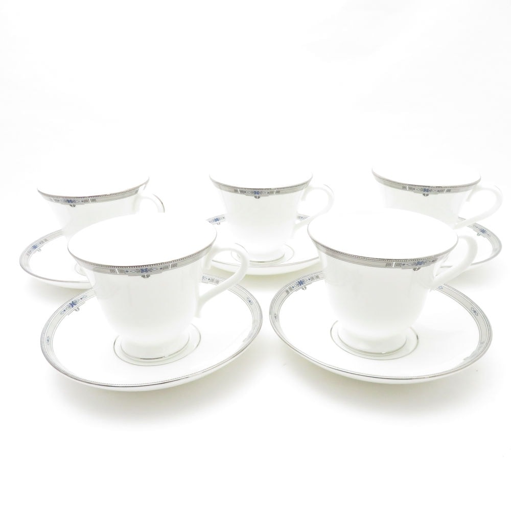 美品 WEDGWOOD ウェッジウッド AMHERST アムハースト ティーカップ＆ソーサー 5客 セット ヴィクトリアシェイプ SY10829V 【中古】
