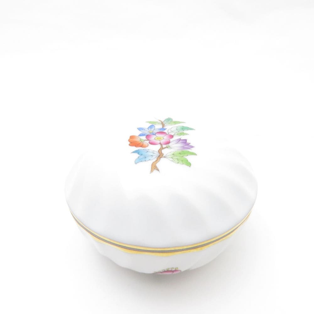 美品 Herend ヘレンド ヴィクトリア プレーン VA 6037 小物入れ マルボンボン ラウンドボックス 花柄 SU8543C 【中古】