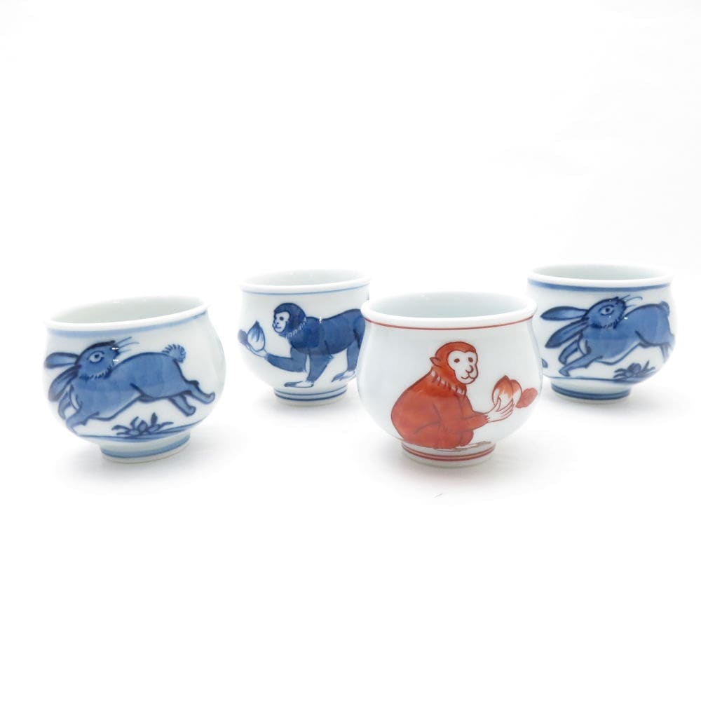 美品 Gen-emon 源右衛門窯 お猪口 4点 セット ぐい呑み おちょこ 酒器 有田焼 SU8807X 【中古】