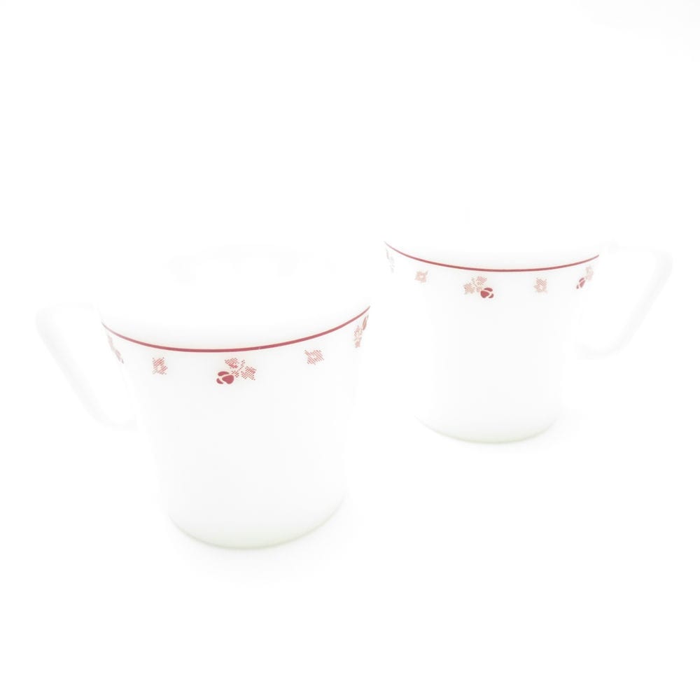 PYREX パイレックス バーガンディ ローズ マグカップ 2点 ミルクガラス ペア コップ 300ml オールド コーニング SY10247A2 【中古】