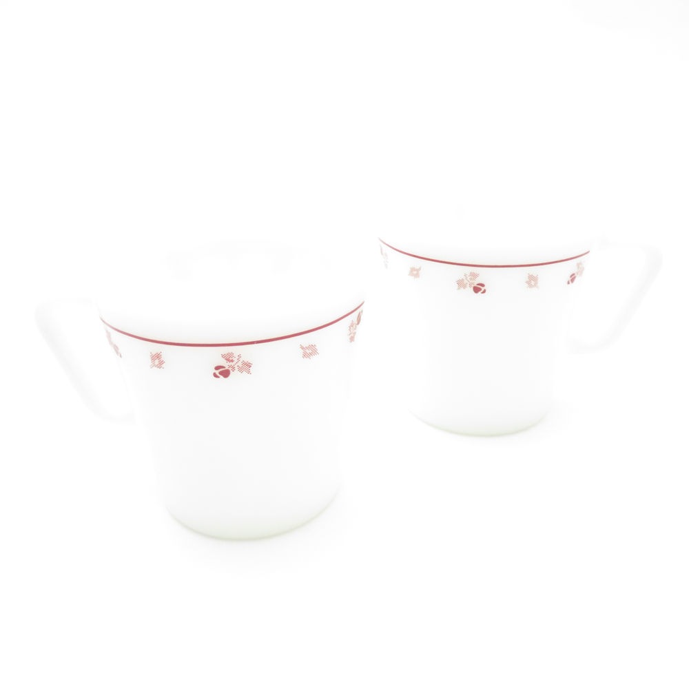 PYREX パイレックス バーガンディ ローズ マグカップ 2点 ミルクガラス ペア コップ 300ml オールド コーニング SY10247A2 【中古】