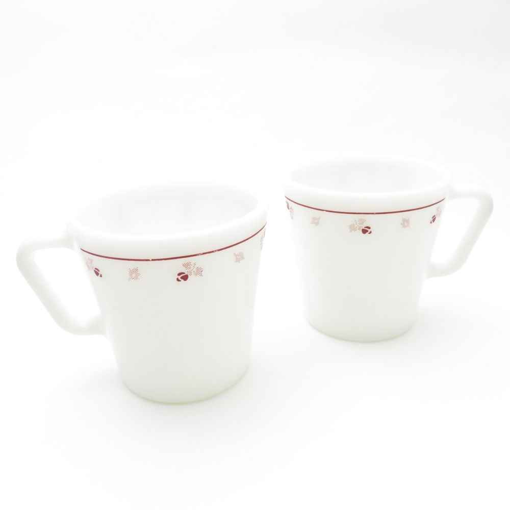 PYREX パイレックス バーガンディ ローズ マグカップ 2点 ミルクガラス ペア コップ 300ml オールド コーニング SY10248A2 【中古】