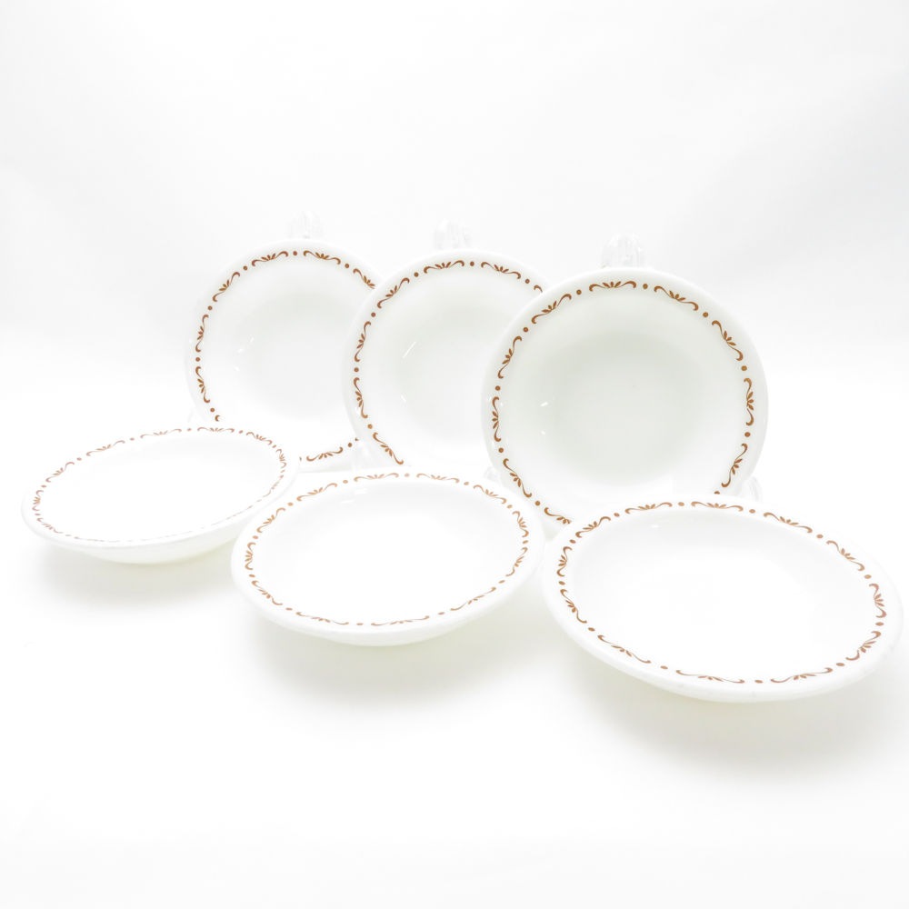 PYREX パイレックス カッパーフィリグリー 小皿 6枚 ミルクガラス 12cmプレート セット オールド コーニング SY10250A3 【中古】