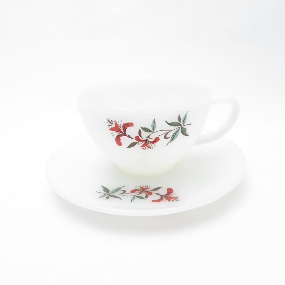 Fire-King ファイヤーキング ハニーサックル カップ＆ソーサー ミルクガラス 50～60年代初頭 ヴィンテージ オールド SY10281A3 【中古】